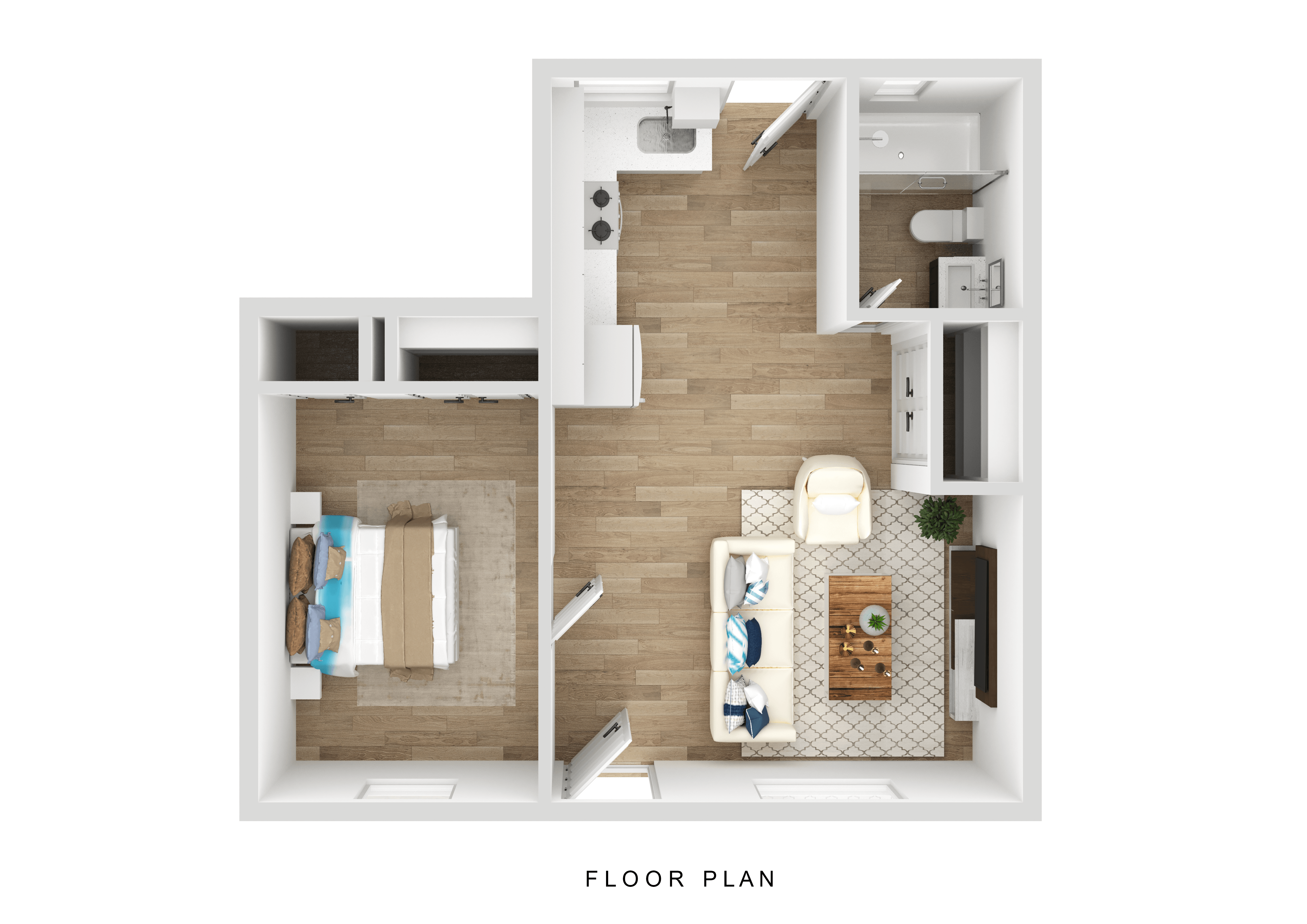 Floor plan for 1 bed, 1 bath, 500 sqft